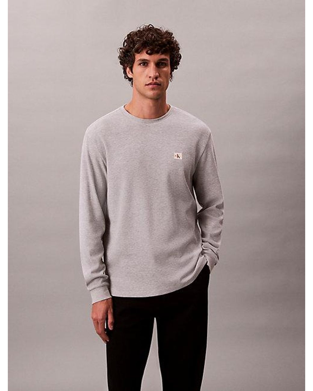 Calvin Klein Gray Jeans Long Sleeve Waffle T-Shirt for men