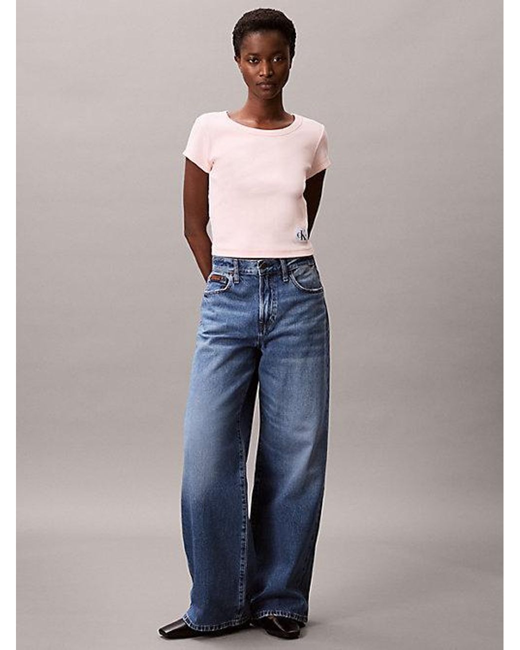 Calvin Klein Blue Jeans Woven Monologo Rib Baby Tee