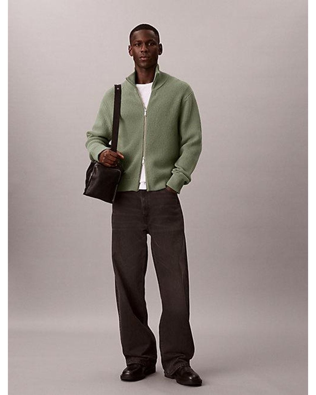 Calvin Klein Multicolor Jeans Relaxed Wool Cotton Zip Cardigan for men