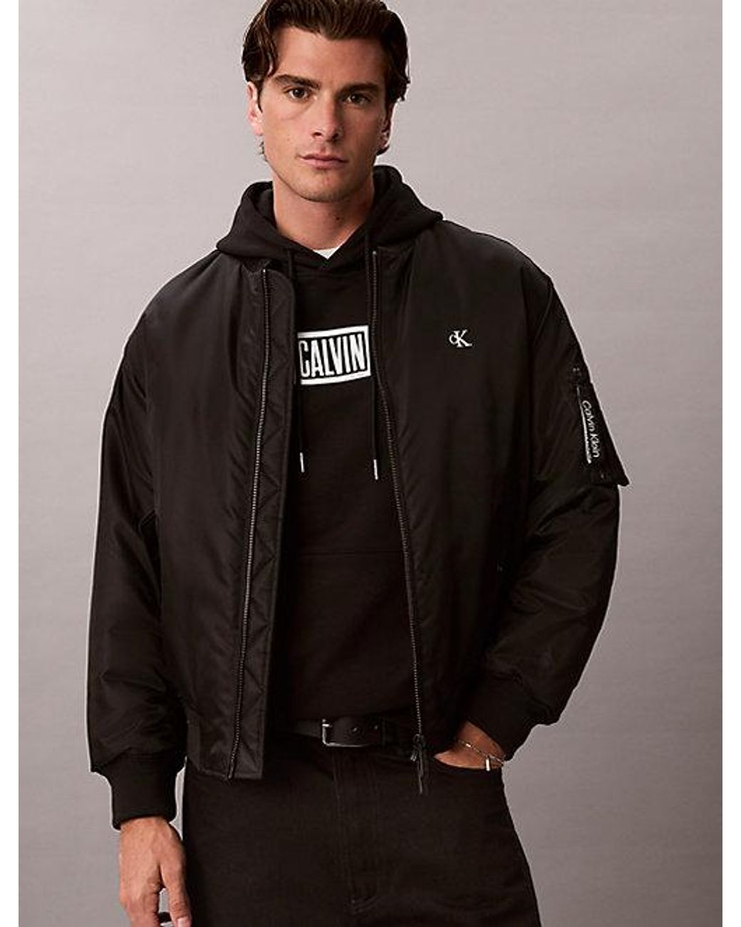 Calvin Klein Black Jeans Cotton Terry Logo Hoodie for men