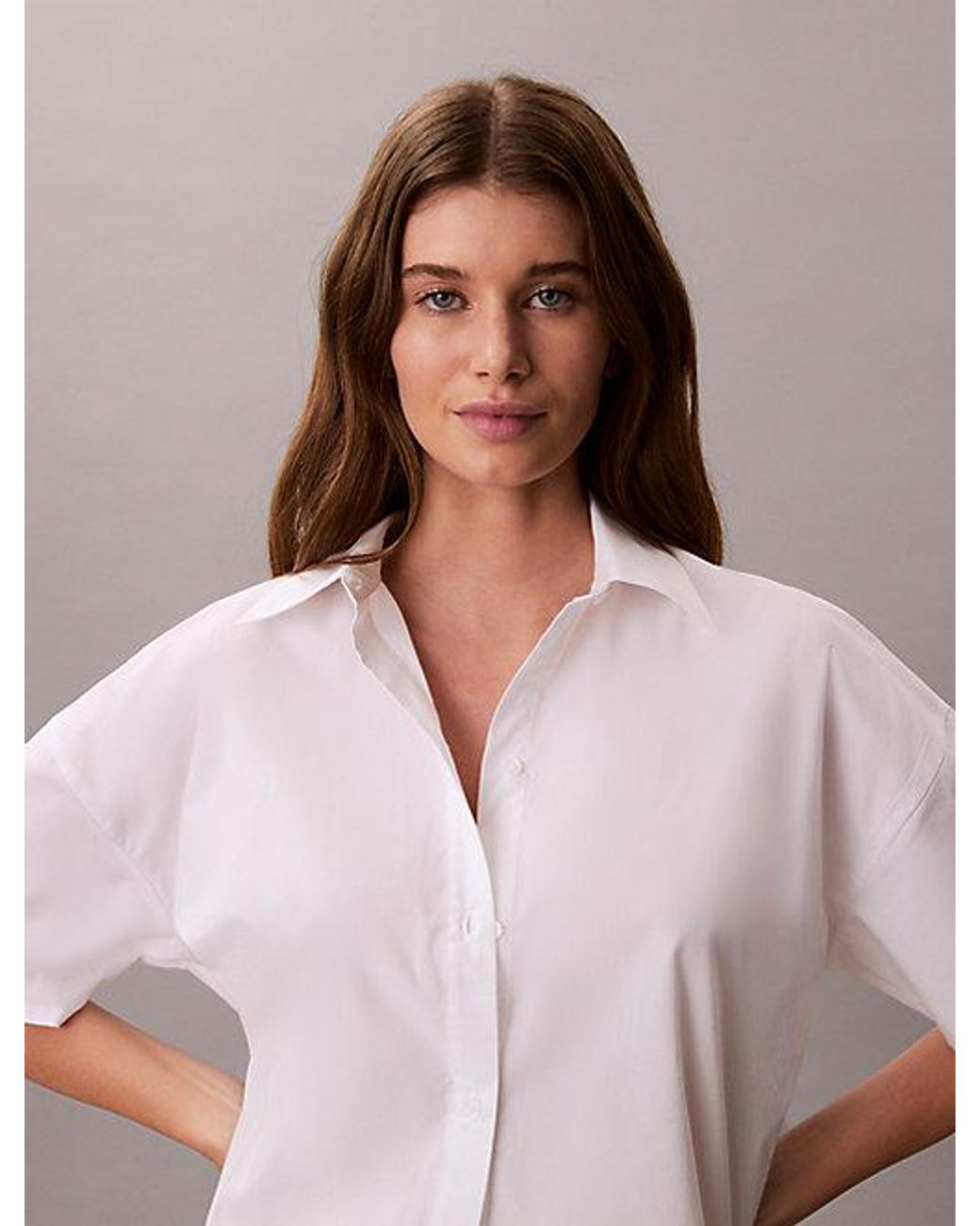 Calvin Klein Poplinkatoenen Button-Down Pyjamatop in het White