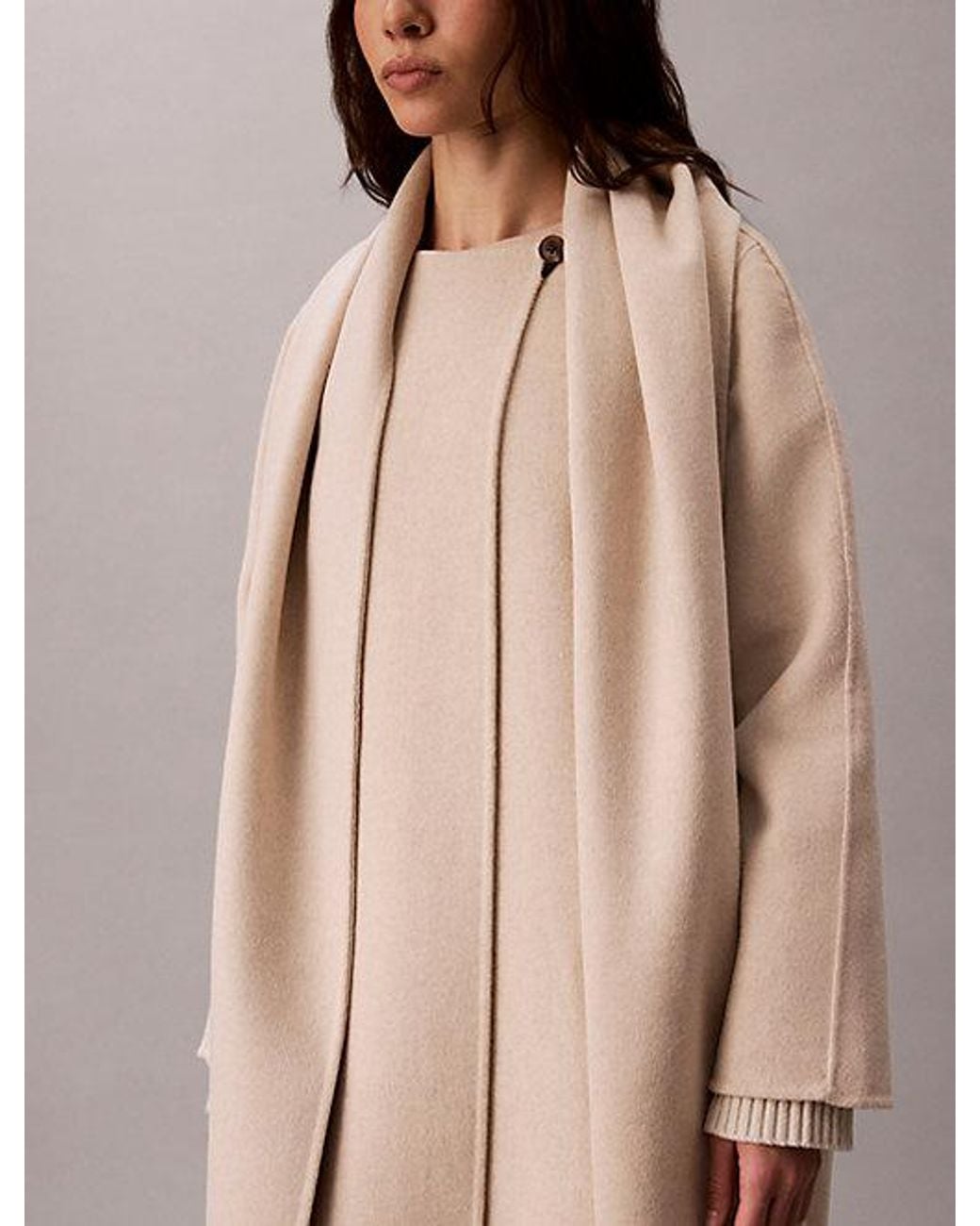 Calvin Klein Natural Wool Blend Coat With Scarf