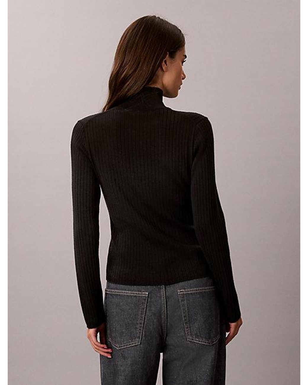 Calvin Klein Black Merino Wool Ribbed Turtleneck Jumper