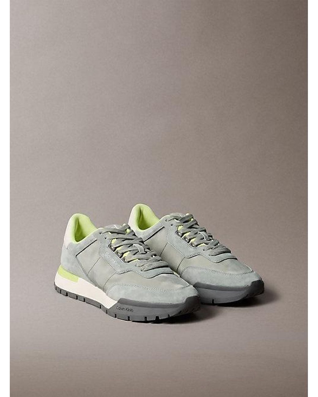 Calvin Klein Gray Suede Signature Runner Trainers for men