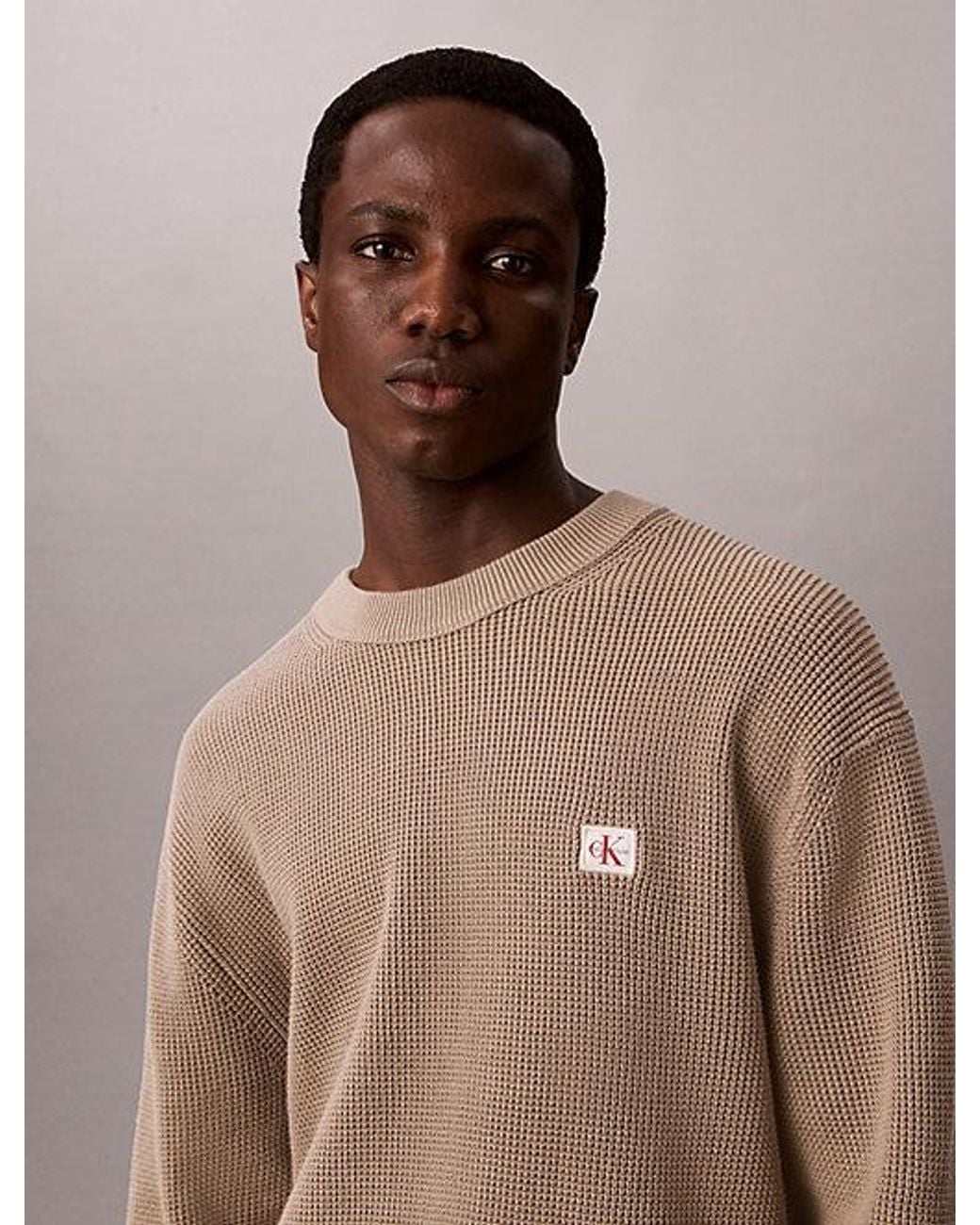 Calvin Klein Natural Jeans Woven Monologo Crewneck Sweater for men