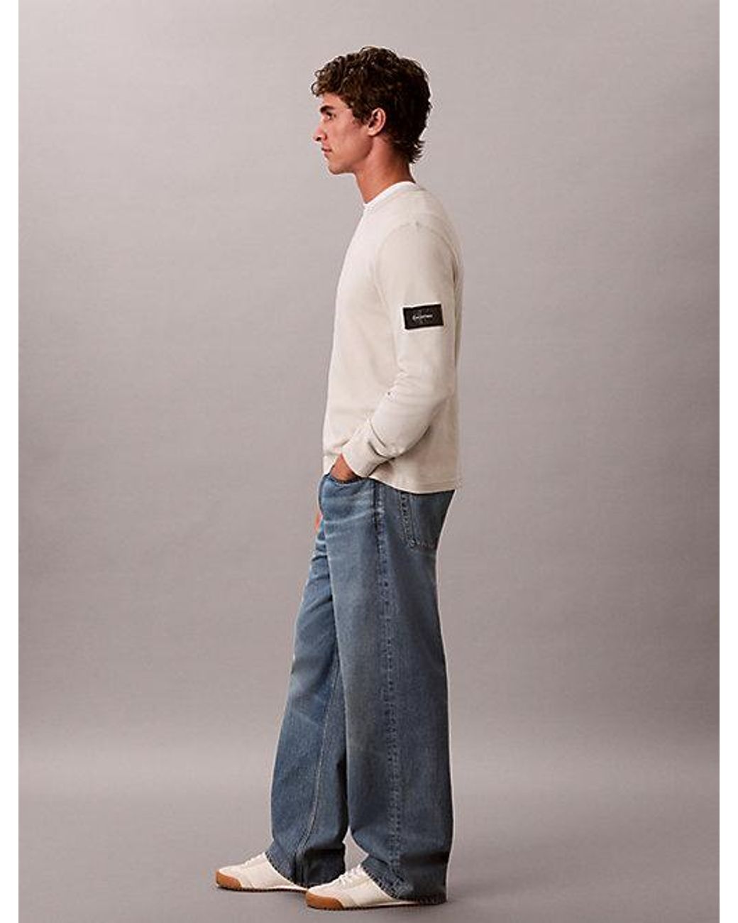 Calvin Klein Blue Jeans Long Sleeve Waffle T-Shirt for men