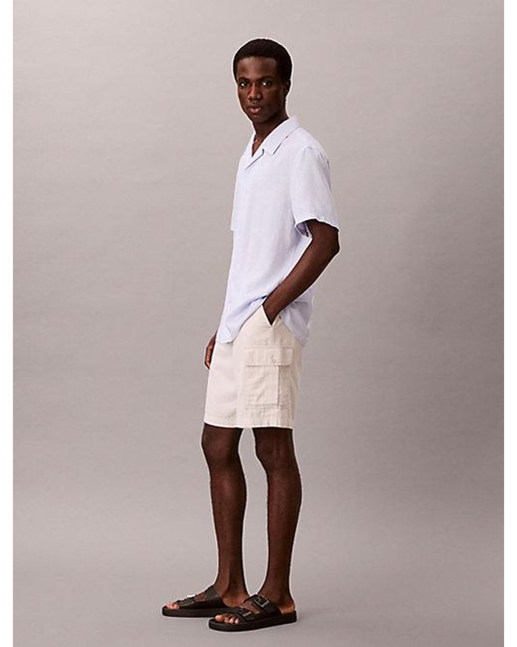 Calvin Klein Multicolor Jeans Linen Cotton Cargo Shorts for men