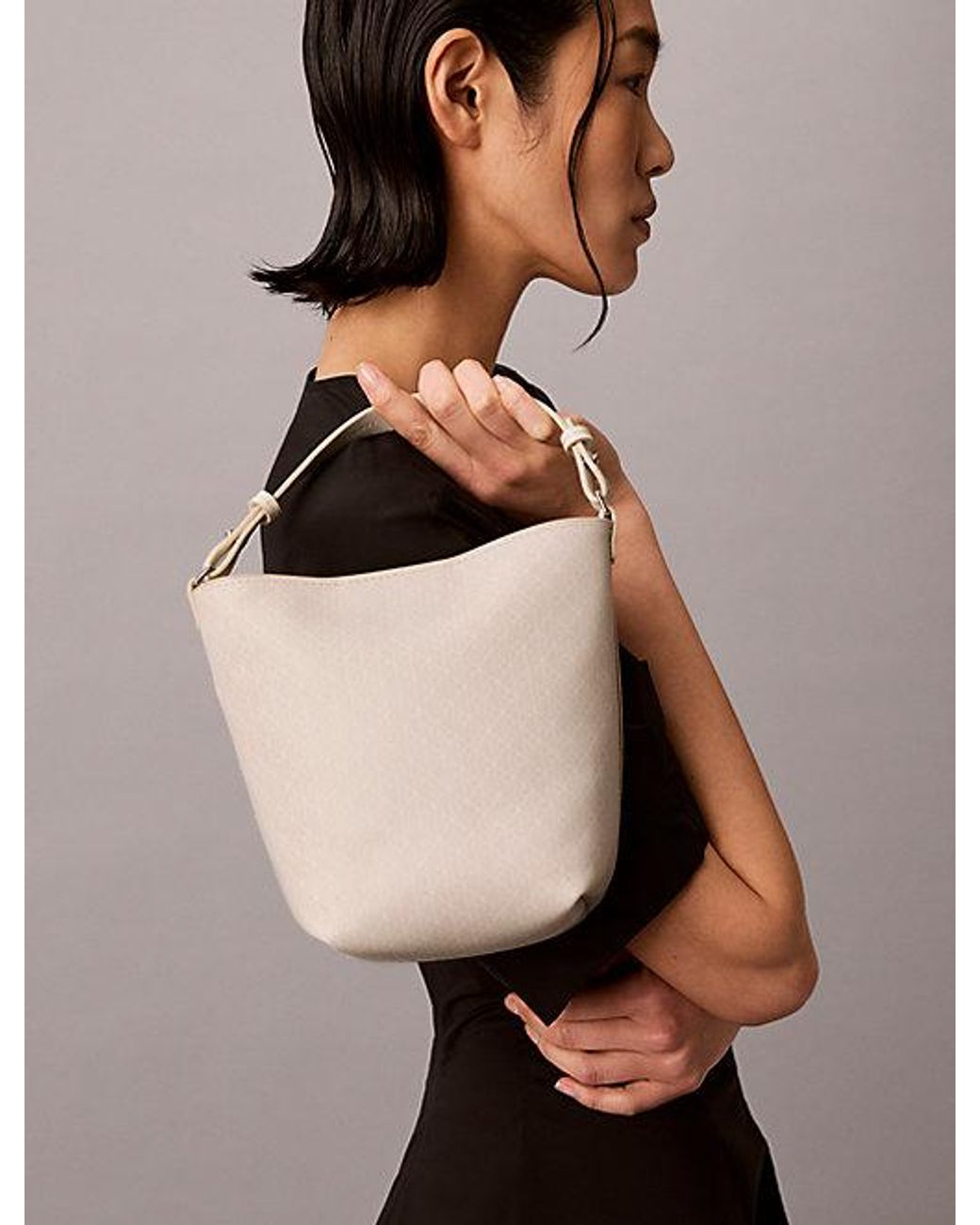 Calvin Klein Gray Allover Emblem Logo Bucket Bag