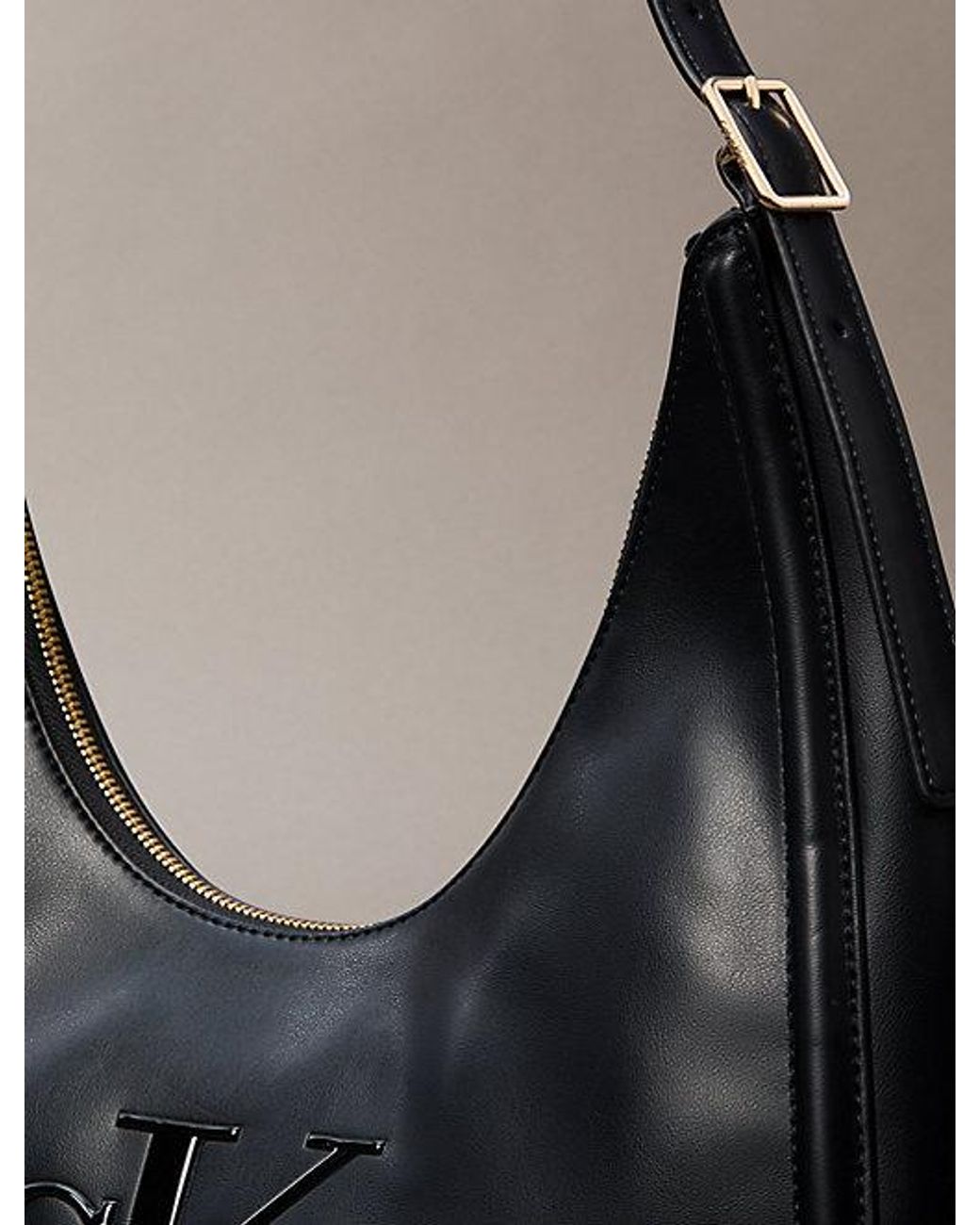 Calvin Klein Black Soft Touch Crescent Logo Hobo Bag