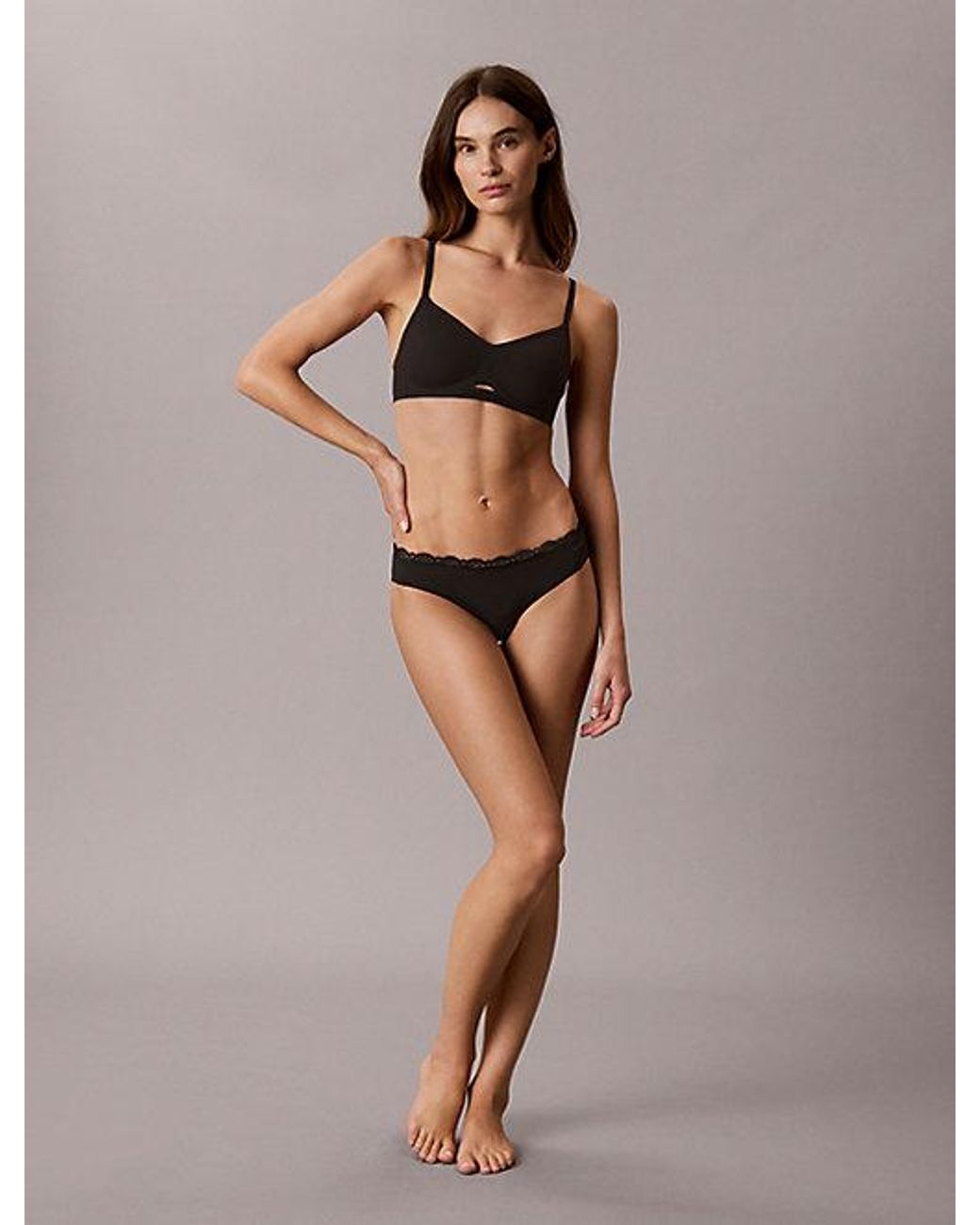 Calvin Klein Black Bikini Briefs Microfibre Stretch With Lace