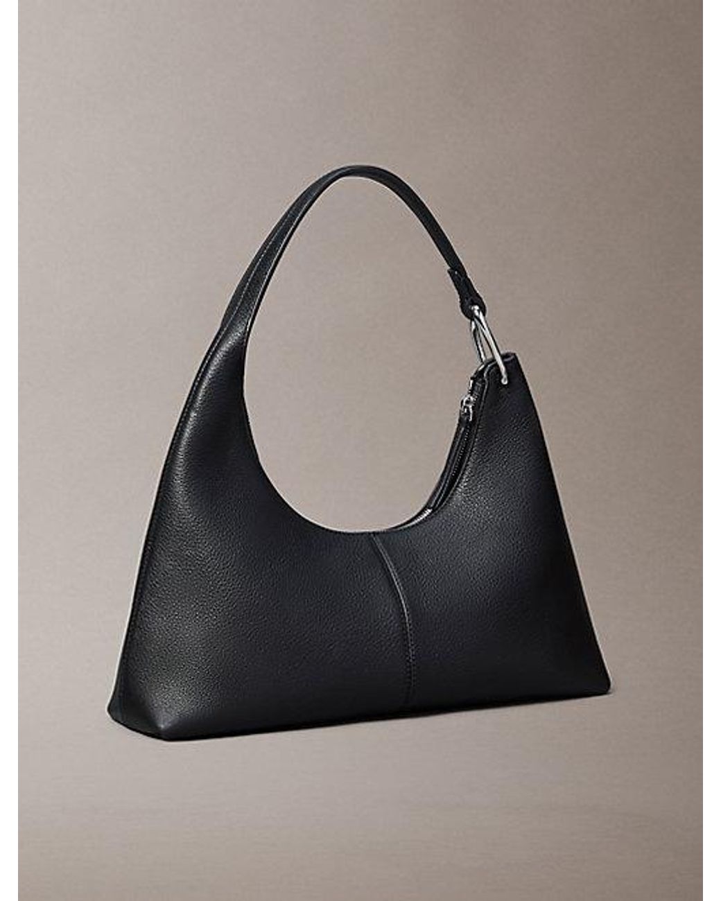 Calvin Klein Gray Soft Leather Asymmetrical Shoulder Bag