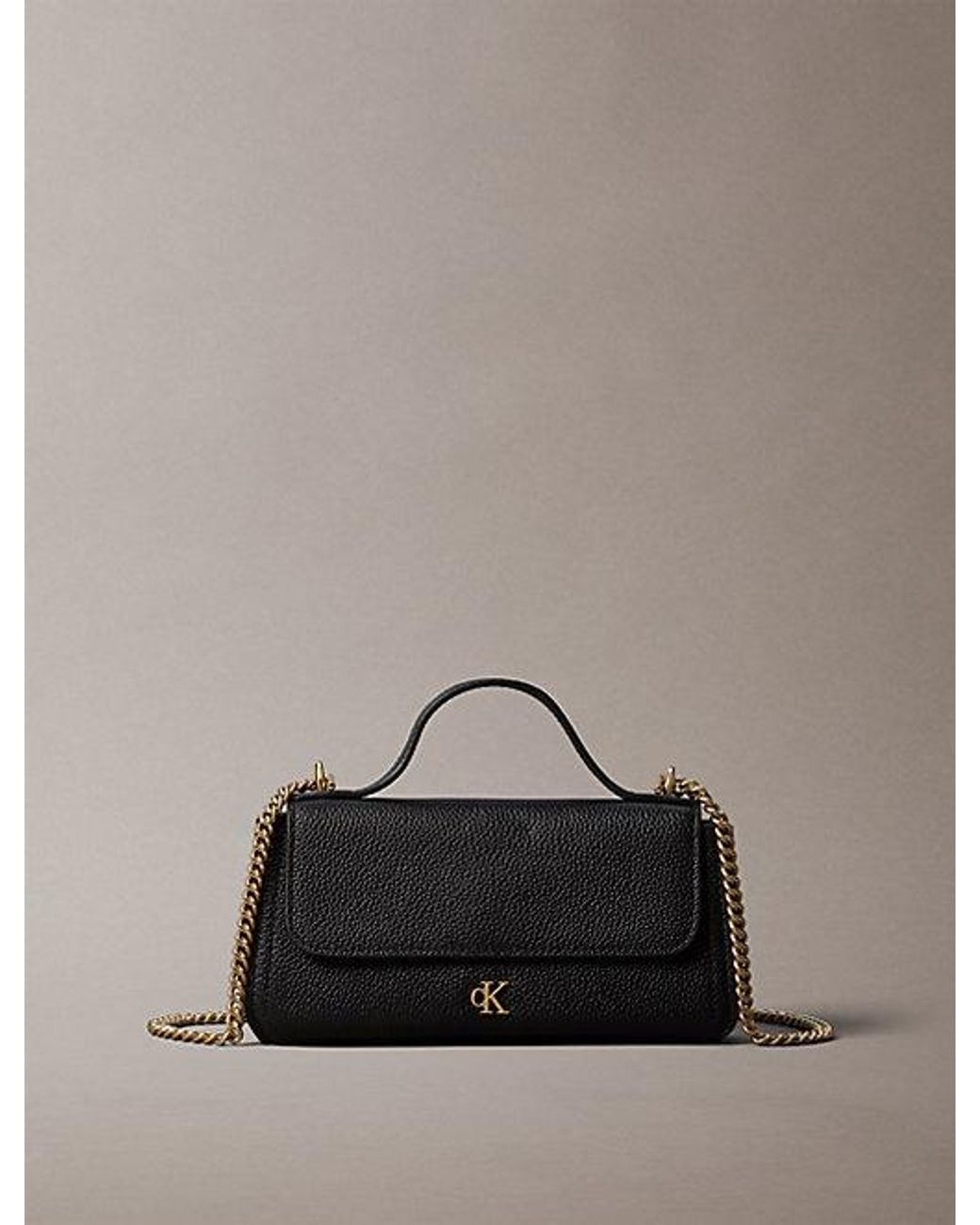 Calvin Klein Black Leather Monogram Chain Clutch Bag