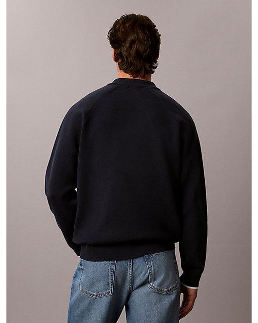 Calvin Klein Black Jeans Cotton Knit Varsity Polo Jumper for men
