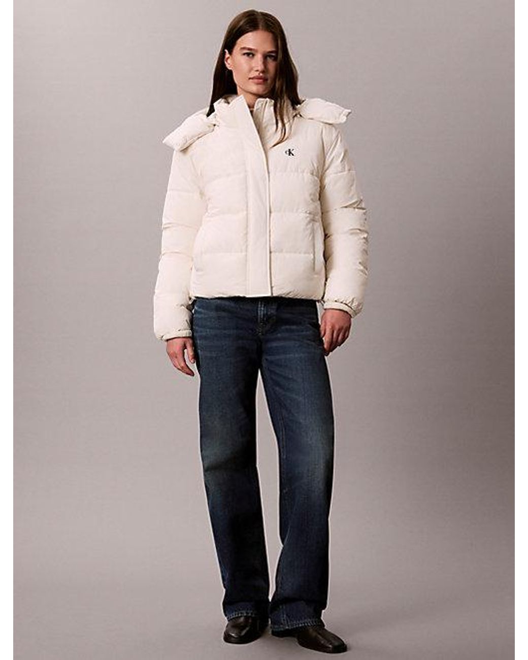 Calvin Klein Natural Jeans Short Hooded Puffer Jacket