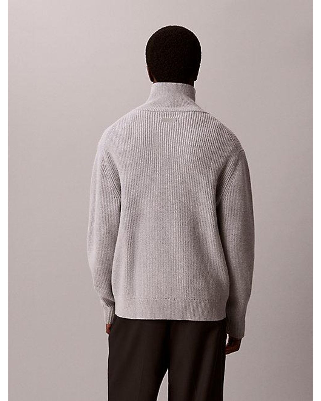 Calvin Klein Gray Cotton Wool Quarter Zip Jumper for men