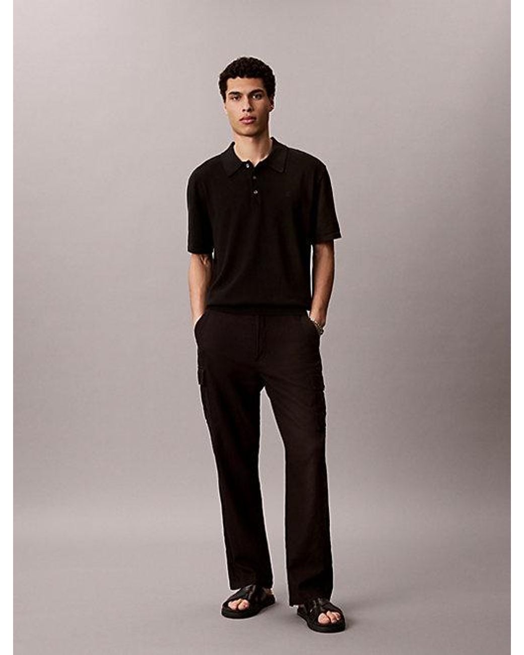 Calvin Klein Black Supima Cotton Knit Polo Shirt for men