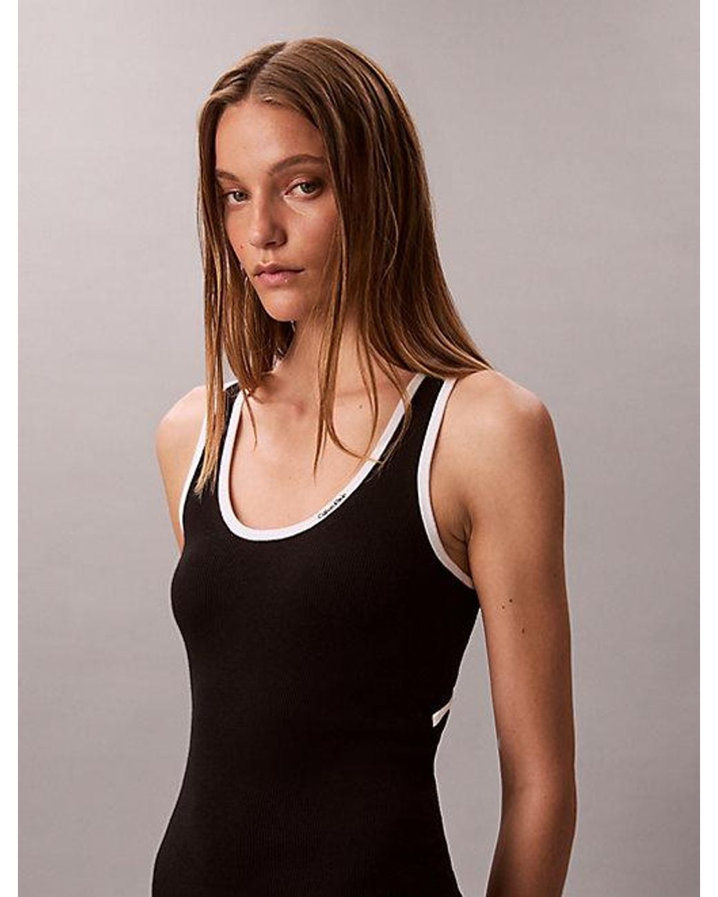 Calvin Klein Black Jeans Slim Cotton Knit Sleeveless Dress