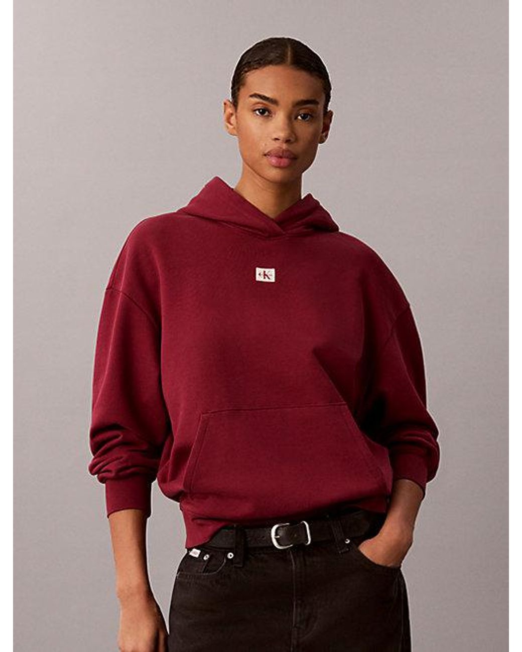 Calvin Klein Red Jeans Relaxed Woven Monologo Hoodie
