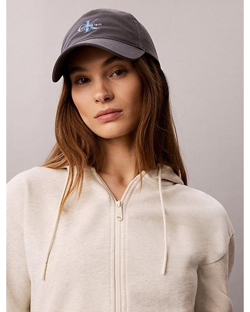 Calvin Klein Natural Jeans Cropped Logo Elastic Zip Hoodie