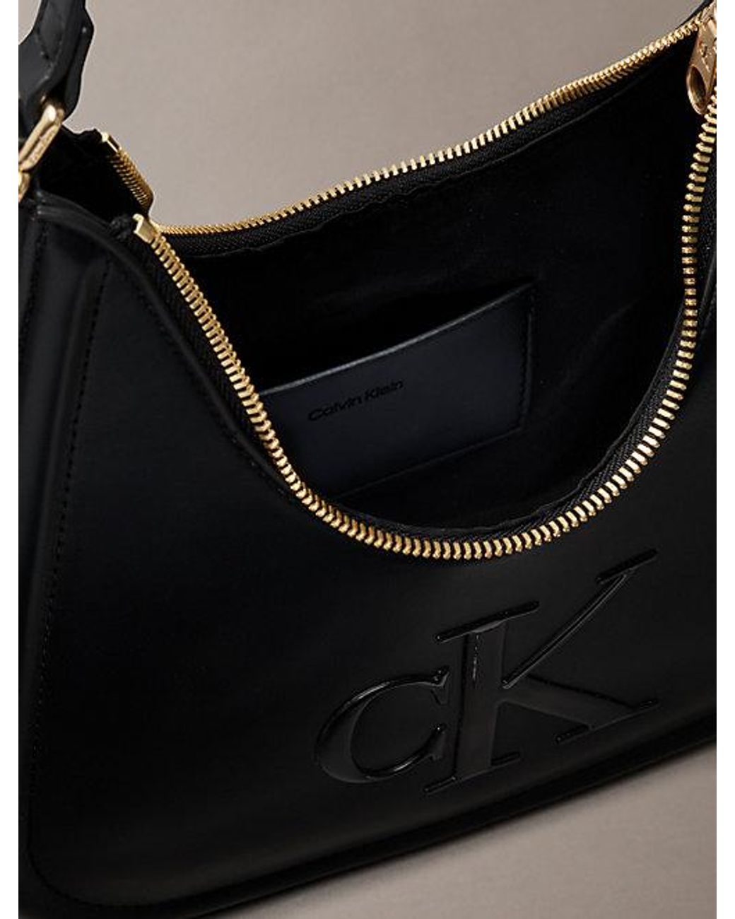 Calvin Klein Black Monogram Crescent Shoulder Bag