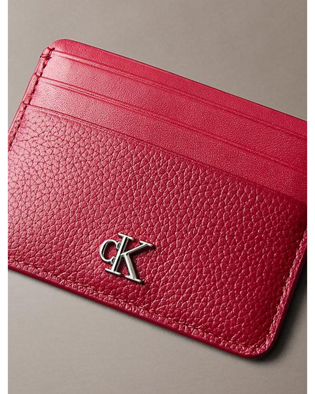 Calvin Klein Red Leather Rfid Monogram Cardholder