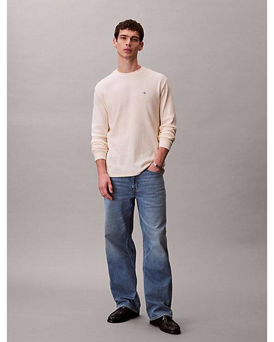 Calvin Klein Gray Jeans Long Sleeve Waffle T-Shirt for men