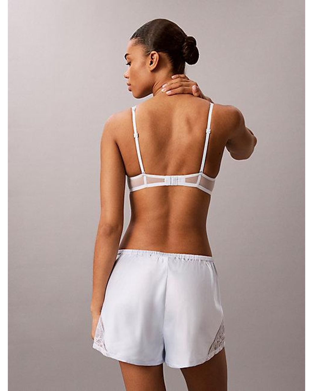 Calvin Klein Gray Satin And Lace Pyjama Shorts Eternal Satin