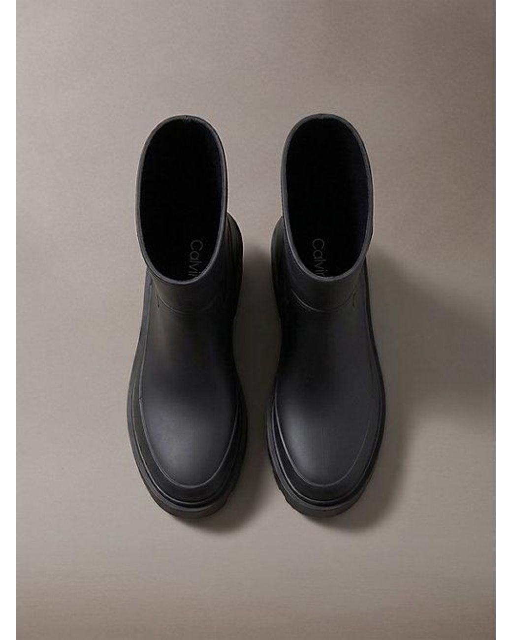 Calvin Klein Black Heeled Flexible Lug Sole Rain Boots
