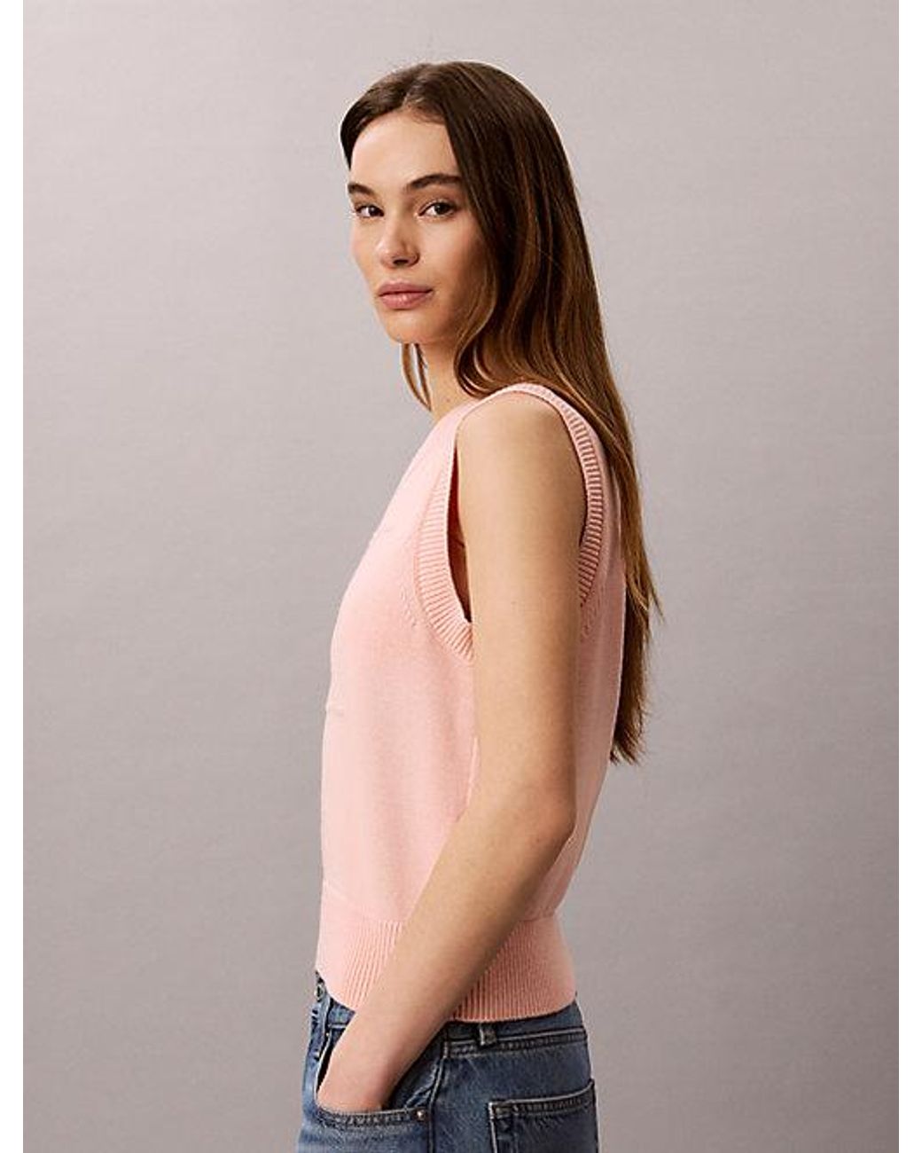 Calvin Klein Orange Jeans Textured Monogram Tank Top