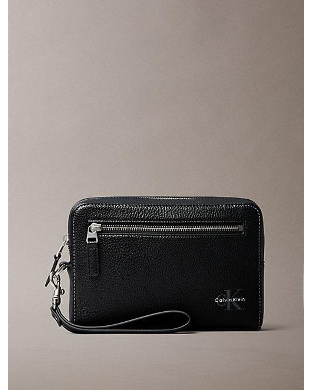 Calvin Klein Black Pebbled Signature Logo Wrist Pouch for men