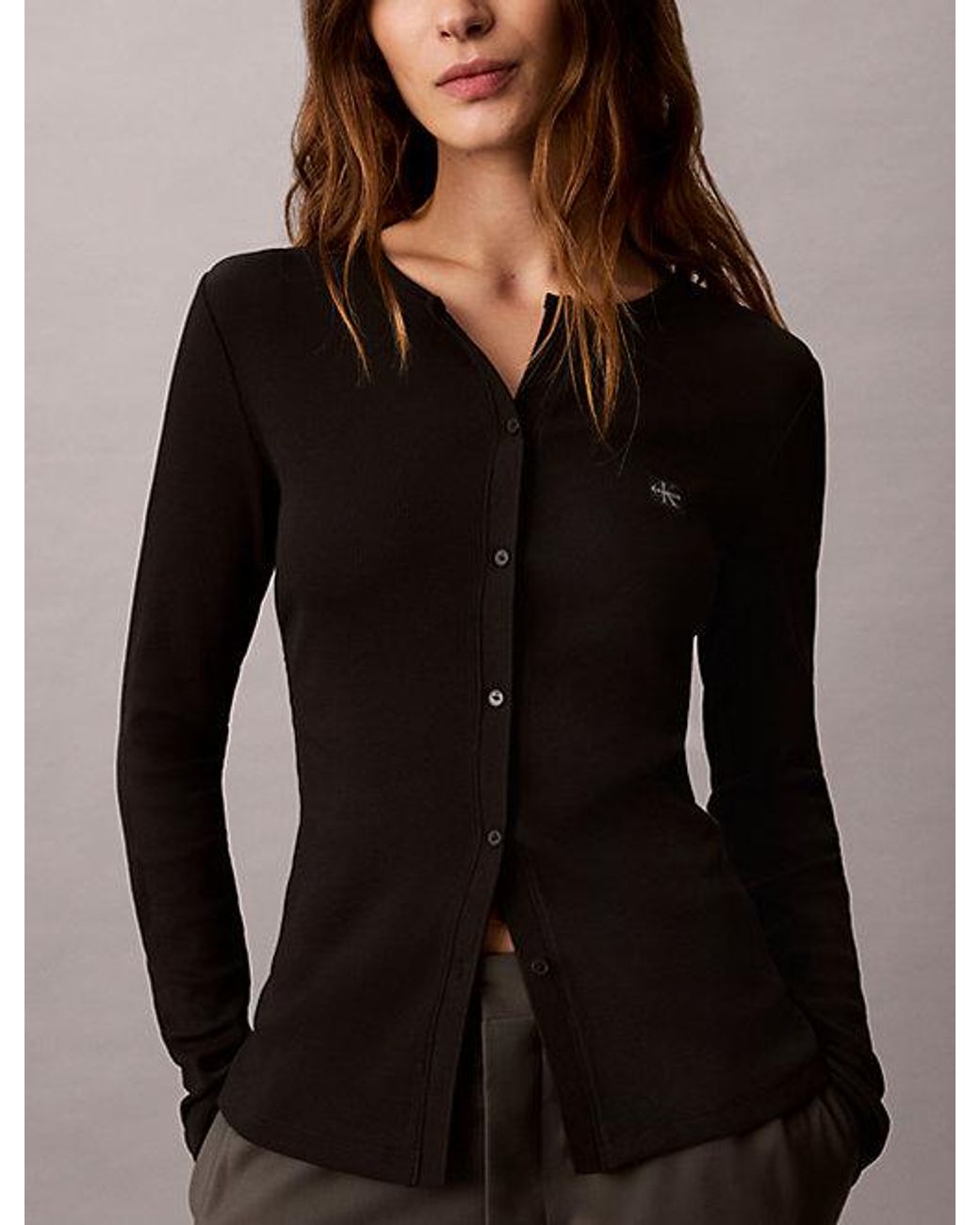 Calvin Klein Black Jeans Woven Monologo Rib Cardigan