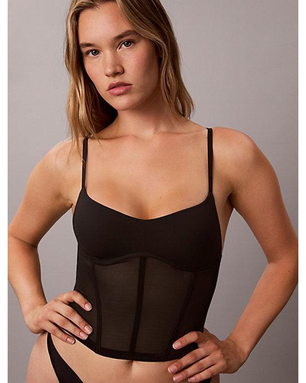 Calvin Klein Black Shapewear Bustier Top Minimalist Mesh Shapewear
