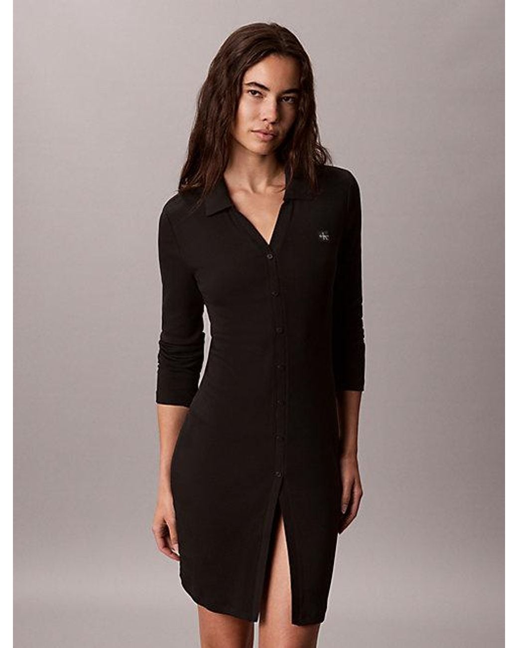 Calvin Klein Brown Jeans Ribbed Cotton Buttoned Polo Dress