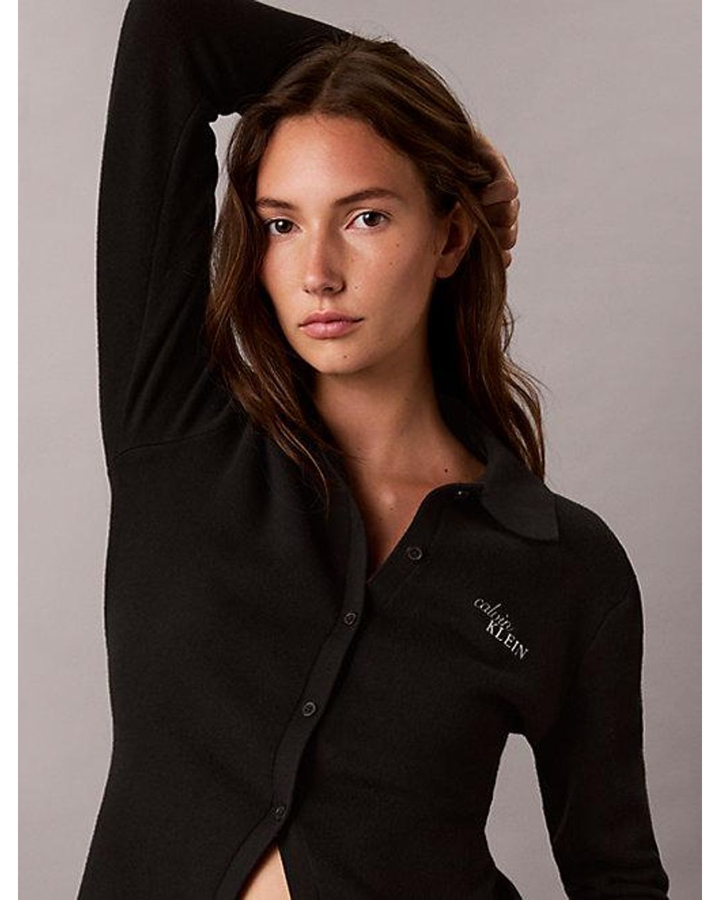 Calvin Klein Black Jeans Cotton Knit Polo Collar Cardigan