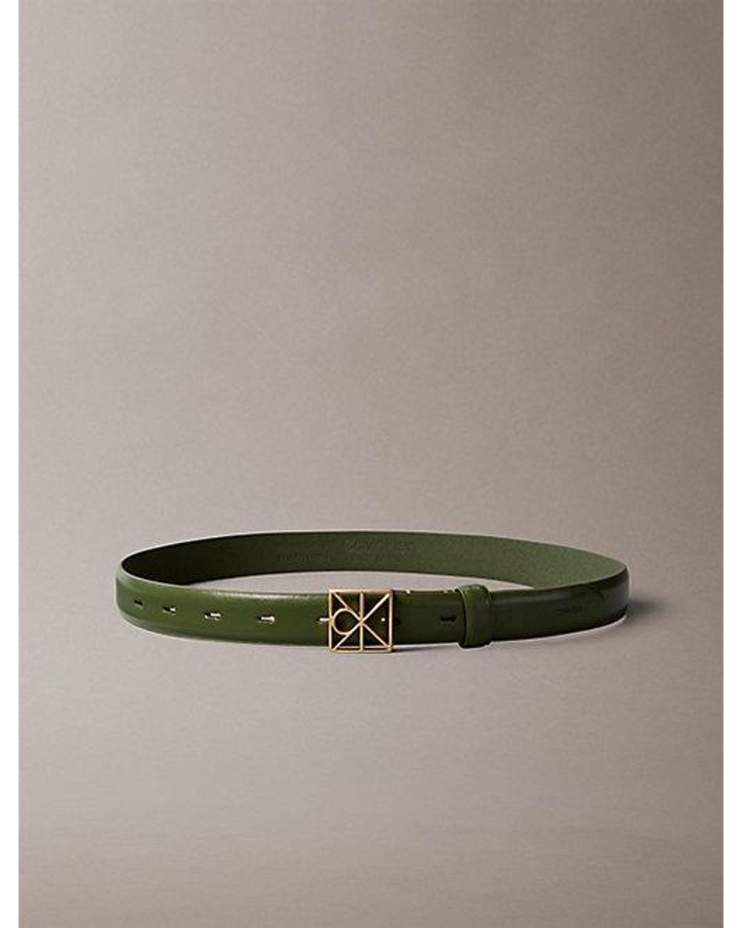 Calvin Klein Green Full Grain Leather Emblem Logo Belt