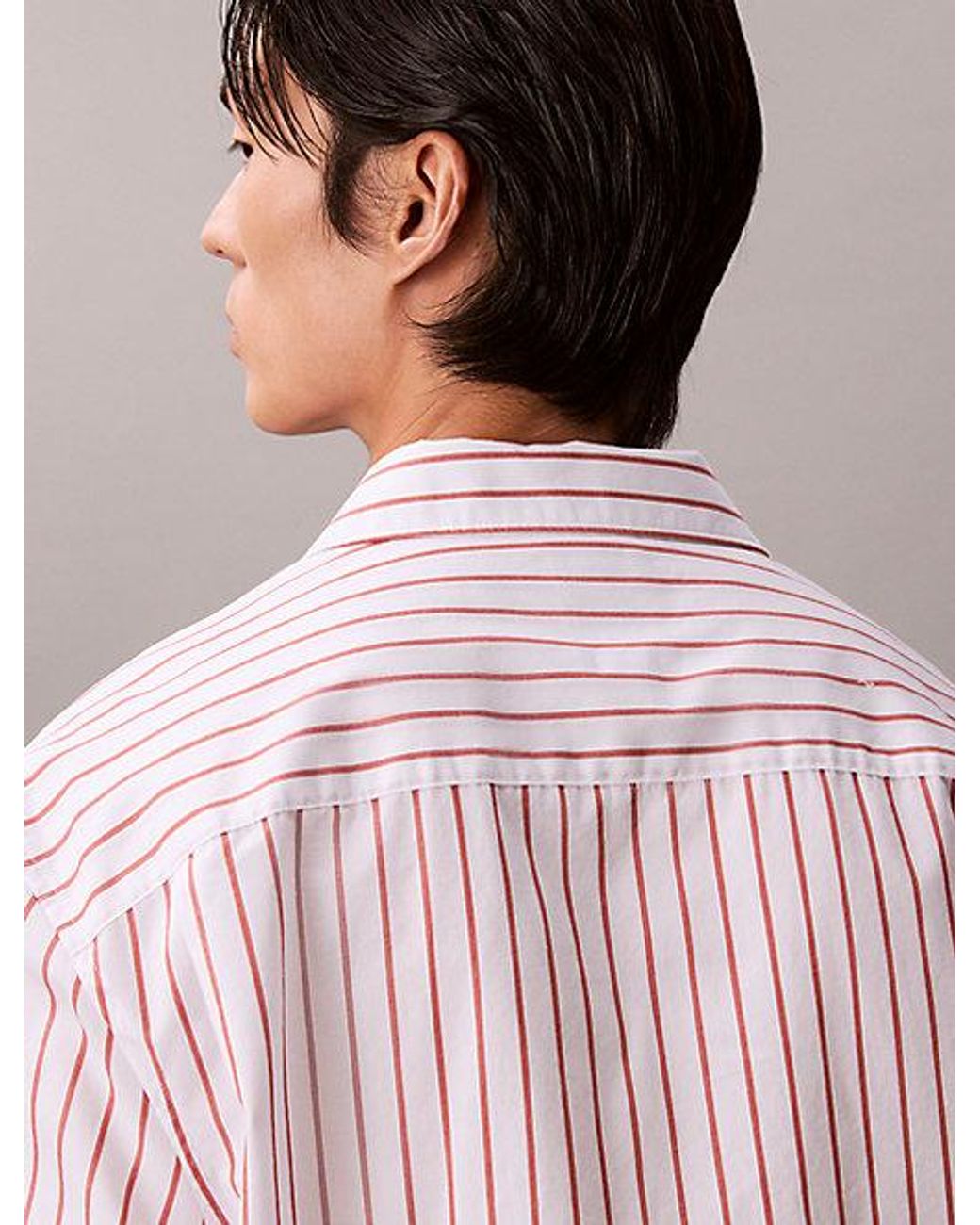 Calvin Klein Pink Cotton Poplin Striped Shirt for men