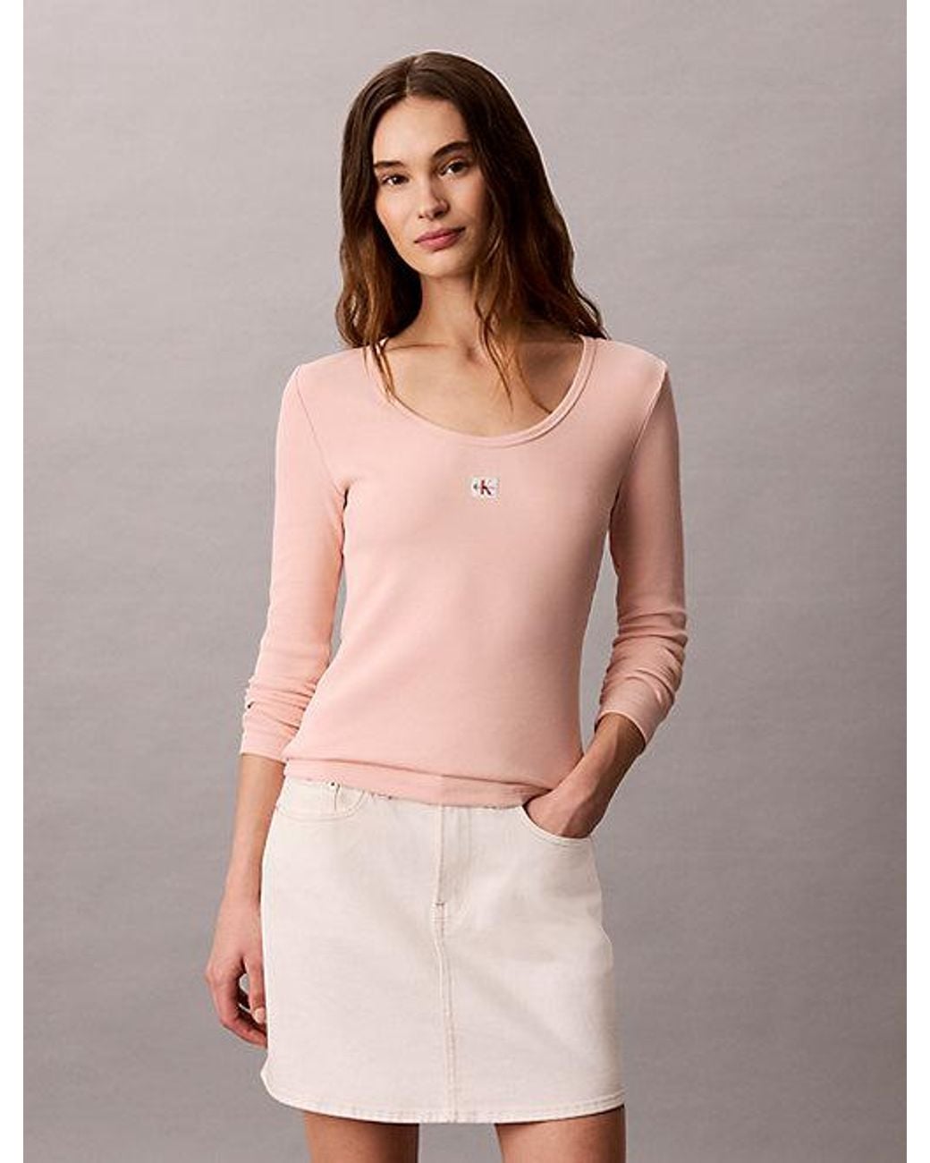 Calvin Klein Multicolor Jeans Ribbed Cotton Long Sleeve Top