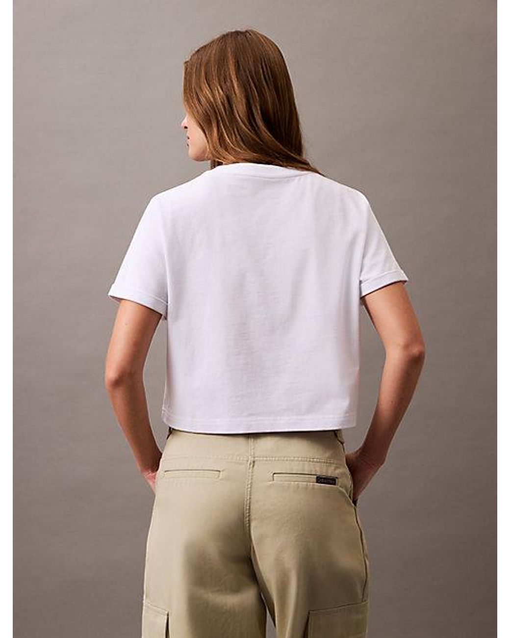 Calvin Klein White Jeans Cropped Gloss Logo T-Shirt