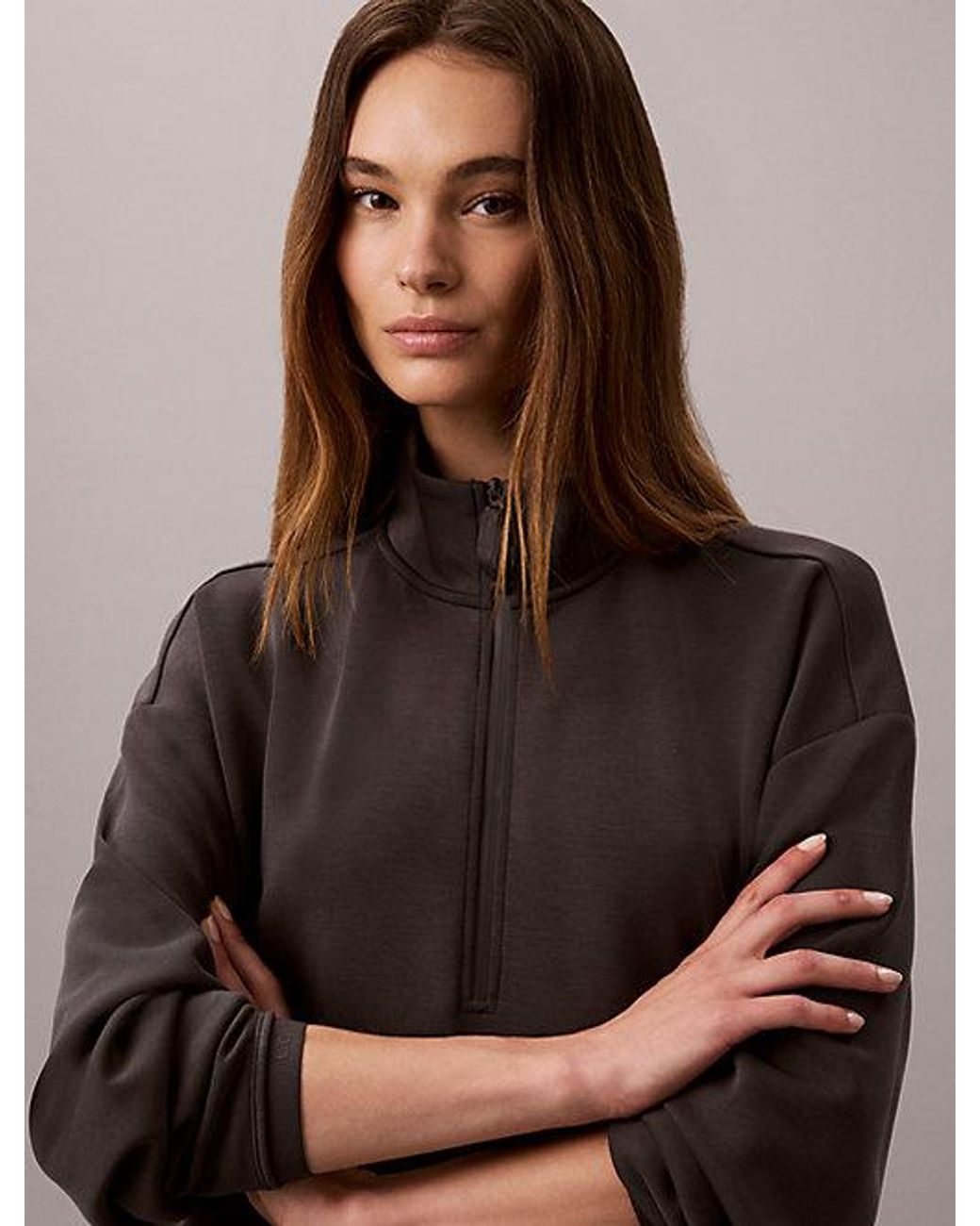 Calvin Klein Brown Sport Smooth Knit Quarter Zip Sweatshirt