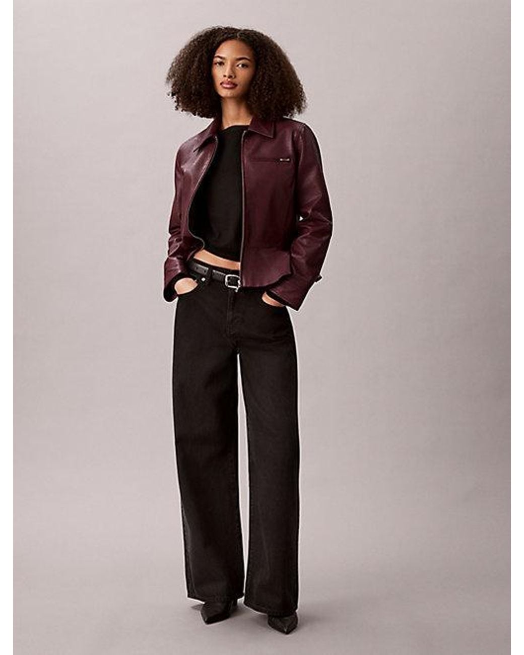 Calvin Klein Brown Jeans Faux Leather Moto Jacket