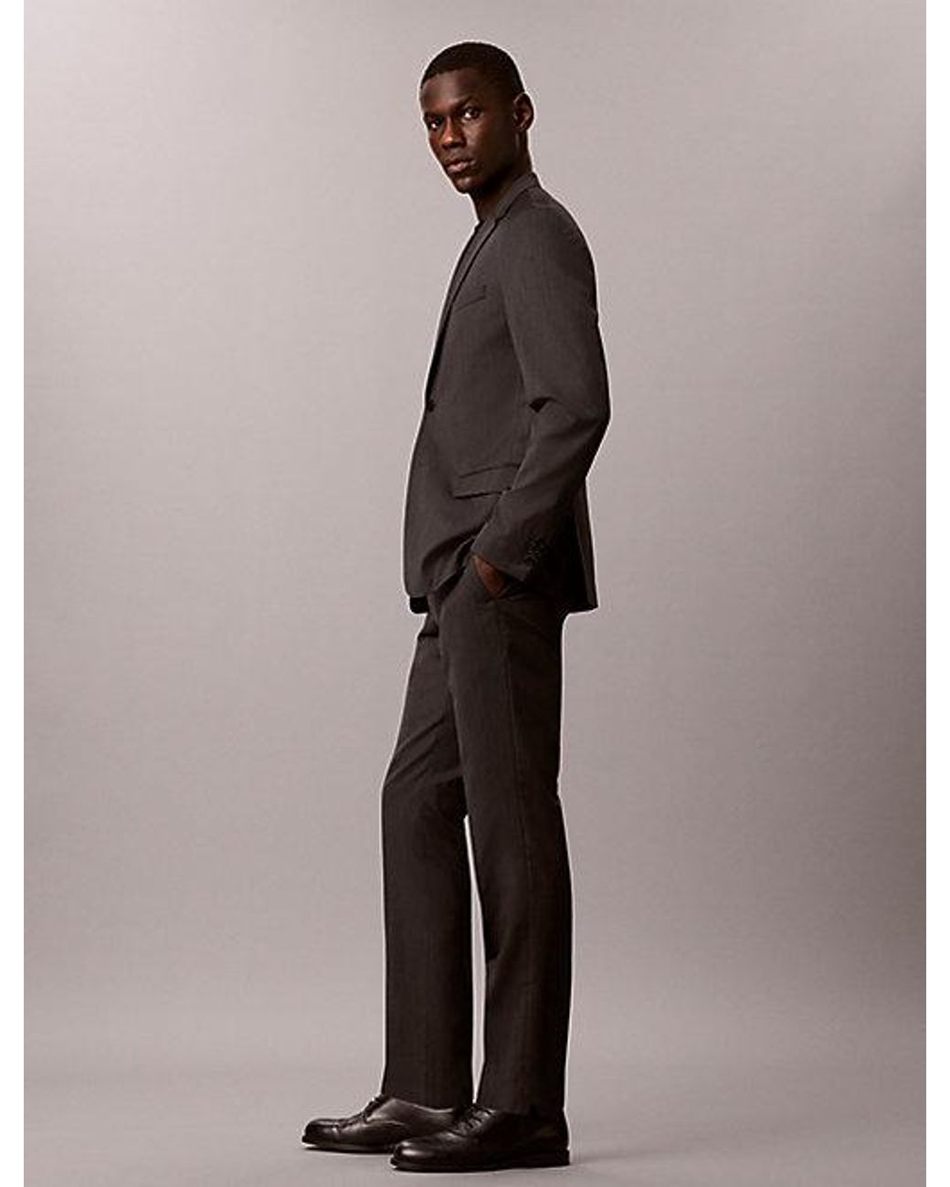Calvin Klein Brown Slim Wool Textured Suit Trousers for men