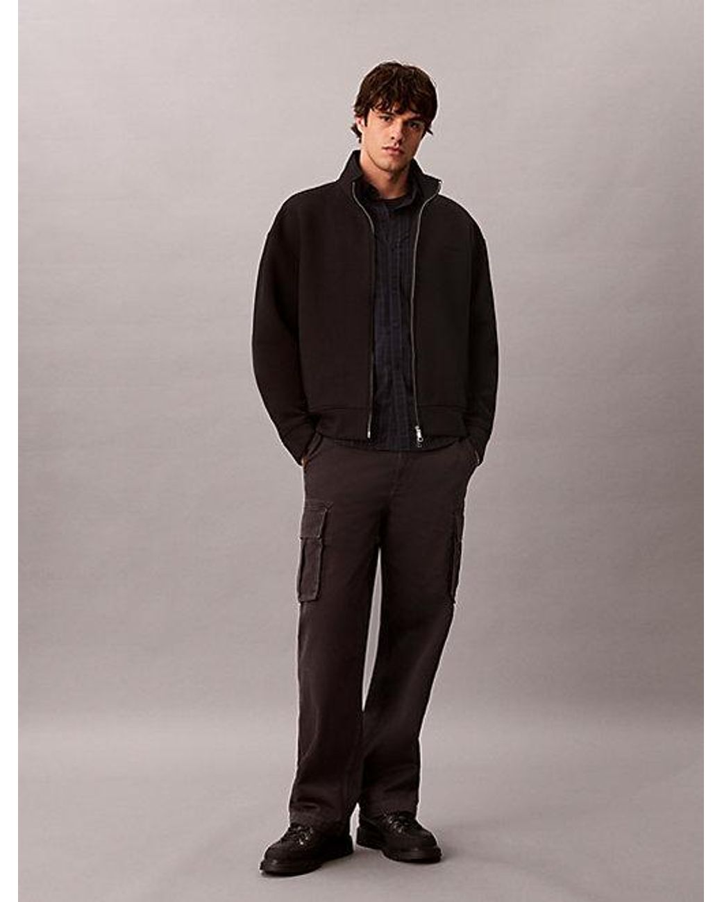 Calvin Klein Black Double Knit Jersey Zip Up Jacket for men