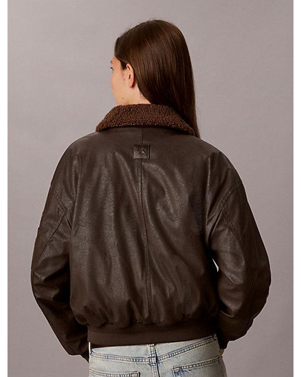 Calvin Klein Brown Jeans Faux Leather Padded Bomber Jacket