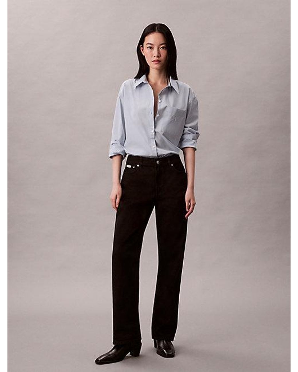 Calvin Klein Gray Jeans Poplin Relaxed Button Up Shirt