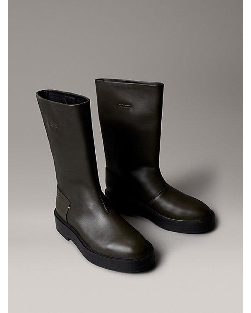 Calvin Klein Black Lederboots Mit Blockabsatz