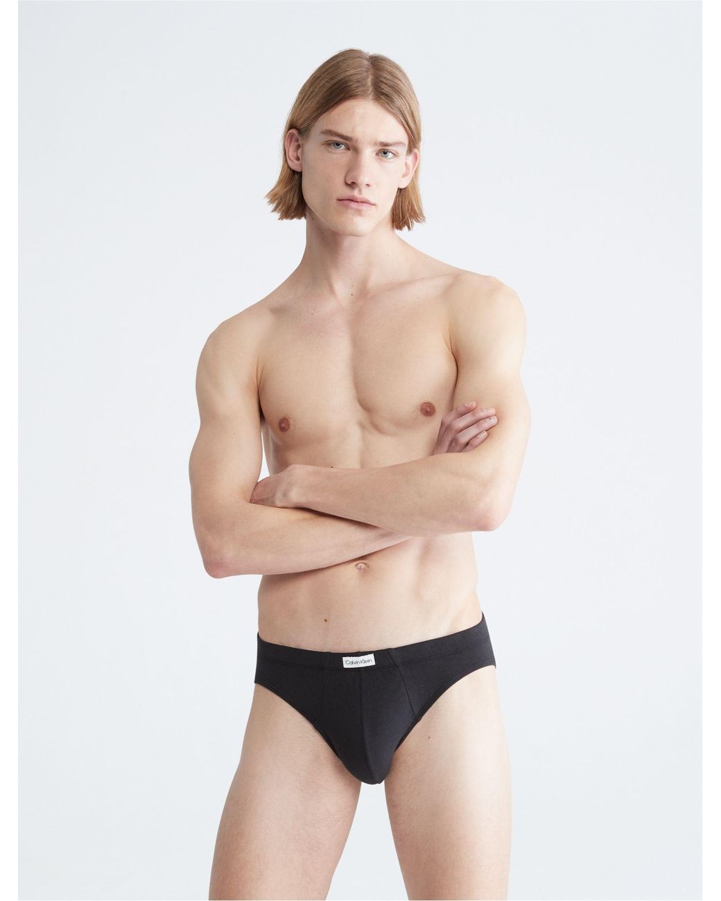 Calvin Klein Pure Cotton Stretch 3-pack Hip Brief in Black for Men | Lyst