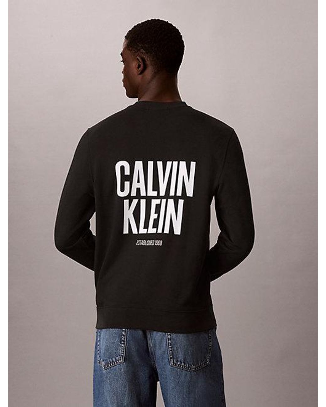 Calvin Klein Black Jeans Cotton Terry Logo Sweatshirt for men