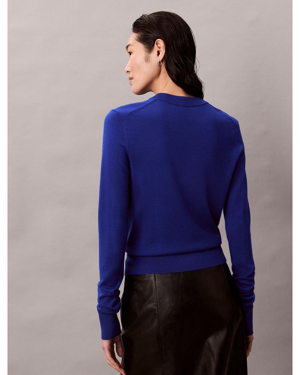 Calvin Klein Blue Merino Wool Crew Neck Jumper