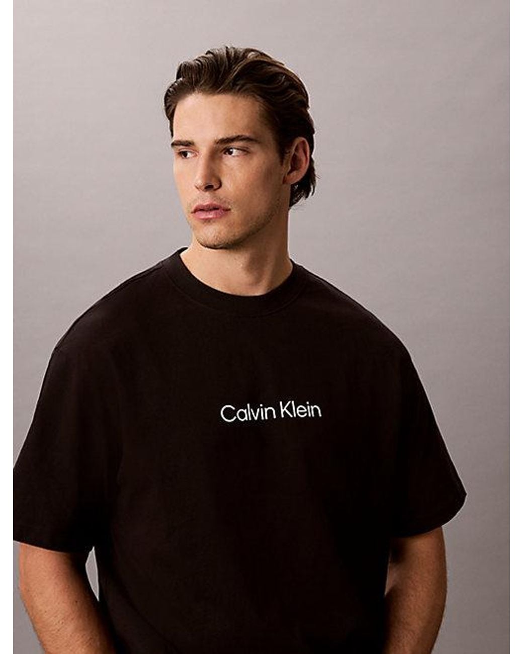 Calvin Klein Black Relaxed Heavy Jersey Logo T-Shirt for men