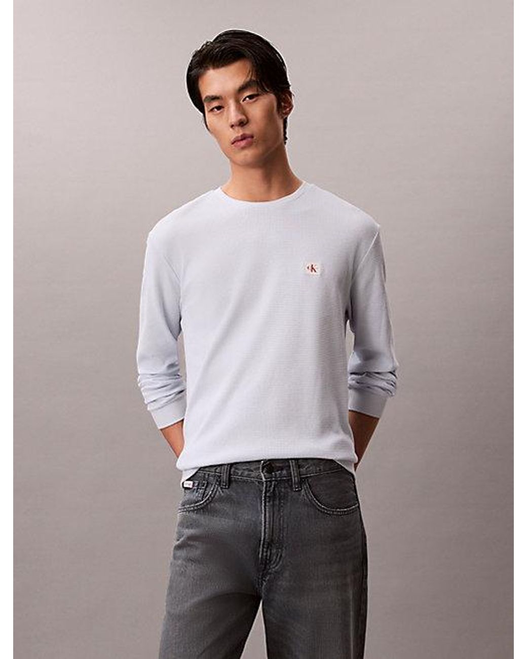 Calvin Klein Gray Jeans Long Sleeve Waffle T-Shirt for men